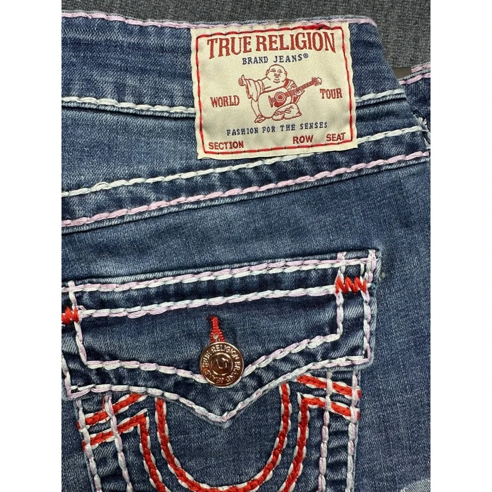 True Religion Spicy Short Flap Super T Denim Shorts Wave Lily Blue‎ W29 NEW